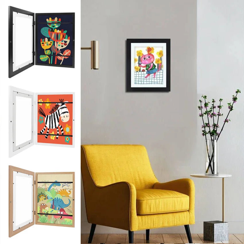 Elevate Kids' Creativity with 2-in-1 Wooden Art Frames for A4 Masterpieces!