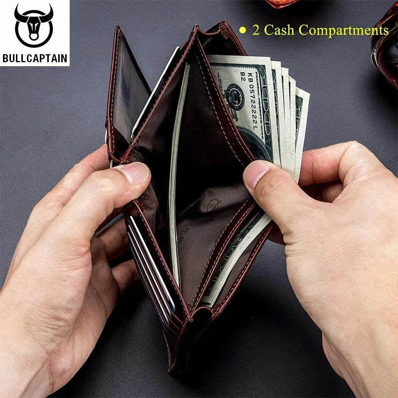 Stay Organized in Style with BULLCAPTAIN's Genuine Leather Bifold Wallet!